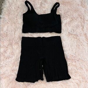 Boutique Women’s Black Ribbed Crop Top & Shorts Set